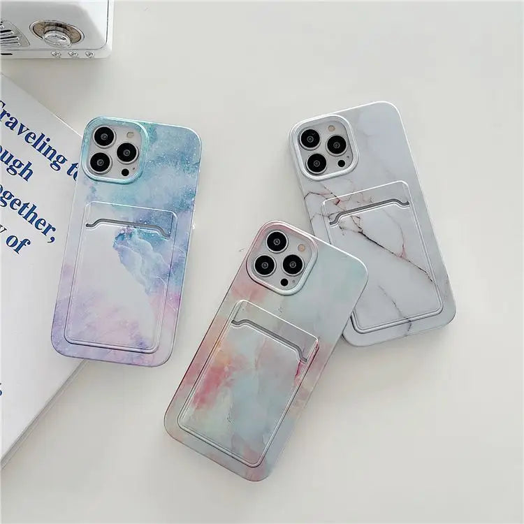 Marble Print Card Holder Phone Case - Iphone 7 / 7 Plus / 8 