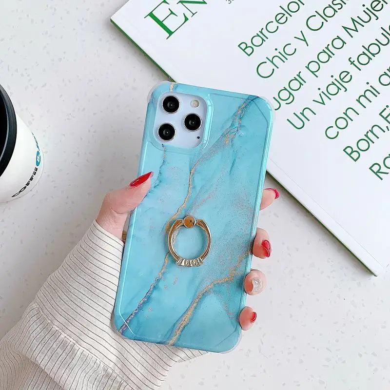 Marble Print Ring Stand Phone Case - iPhone 12 Pro Max / 12 Pro / 12 / 12 mini / 11 Pro Max / 11 Pro / 11 / SE / XS Max / XS / XR / X / SE 2 / 8 / 8 Plus / 7 / 7 Plus-7