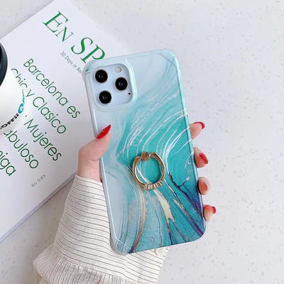 Marble Print Ring Stand Phone Case - iPhone 12 Pro Max / 12 Pro / 12 / 12 mini / 11 Pro Max / 11 Pro / 11 / SE / XS Max / XS / XR / X / SE 2 / 8 / 8 Plus / 7 / 7 Plus-11
