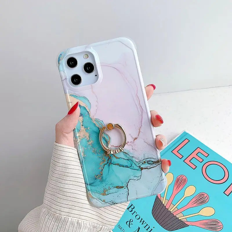 Marble Print Ring Stand Phone Case - iPhone 12 Pro Max / 12 Pro / 12 / 12 mini / 11 Pro Max / 11 Pro / 11 / SE / XS Max / XS / XR / X / SE 2 / 8 / 8 Plus / 7 / 7 Plus-9