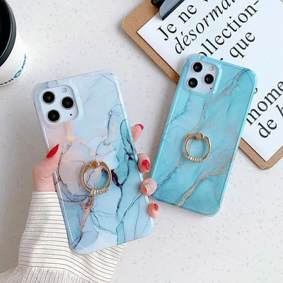Marble Print Ring Stand Phone Case - iPhone 12 Pro Max / 12 Pro / 12 / 12 mini / 11 Pro Max / 11 Pro / 11 / SE / XS Max / XS / XR / X / SE 2 / 8 / 8 Plus / 7 / 7 Plus-15