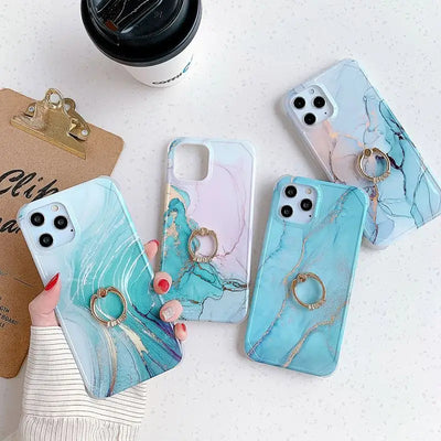 Marble Print Ring Stand Phone Case - iPhone 12 Pro Max / 12 Pro / 12 / 12 mini / 11 Pro Max / 11 Pro / 11 / SE / XS Max / XS / XR / X / SE 2 / 8 / 8 Plus / 7 / 7 Plus-13