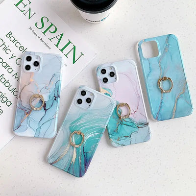 Marble Print Ring Stand Phone Case - iPhone 12 Pro Max / 12 Pro / 12 / 12 mini / 11 Pro Max / 11 Pro / 11 / SE / XS Max / XS / XR / X / SE 2 / 8 / 8 Plus / 7 / 7 Plus-2