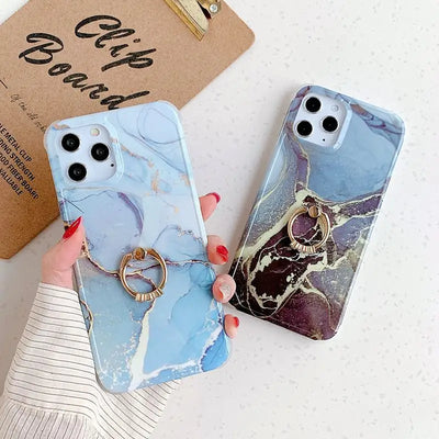 Marble Print Ring Stand Phone Case - iPhone 12 Pro Max / 12 Pro / 12 / 12 mini / 11 Pro Max / 11 Pro / 11 / SE / XS Max / XS / XR / X / SE 2 / 8 / 8 Plus / 7 / 7 Plus-14