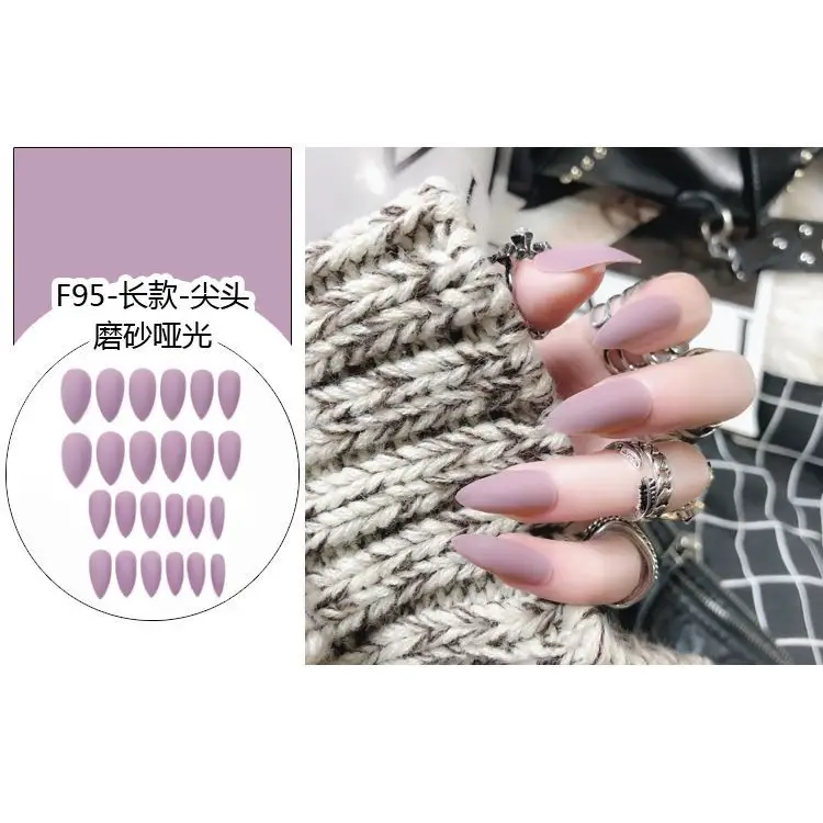 Matte Pointed Faux Nail Tips - Nail Art