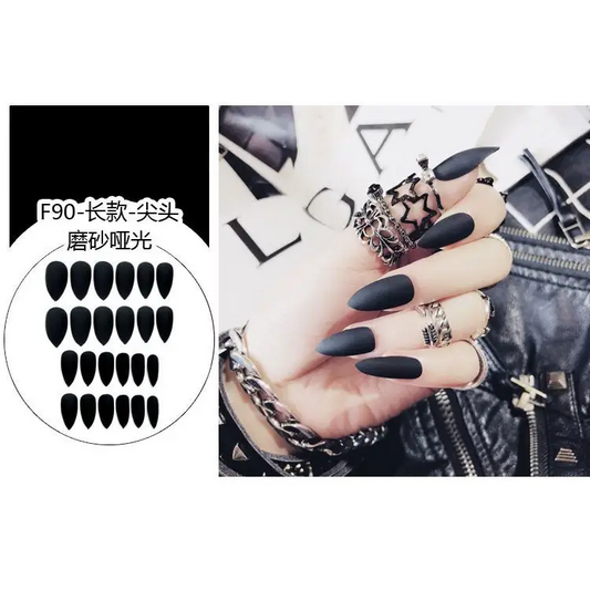 Matte Pointed Faux Nail Tips - Nail Art