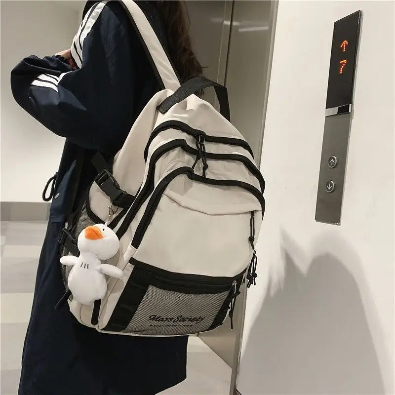 Mesh Pocket Lettering Zip Backpack / Bag Charm Cg341 - Green
