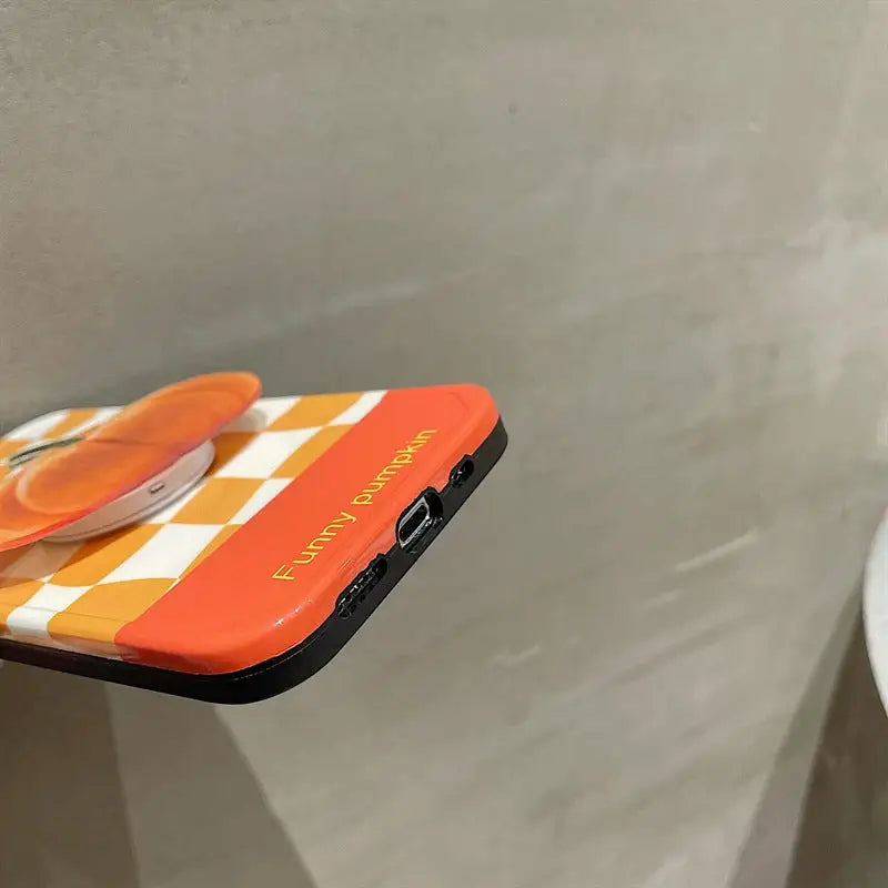 Orange Grid With Pumpkin Holder iPhone Case BP296 - iphone 