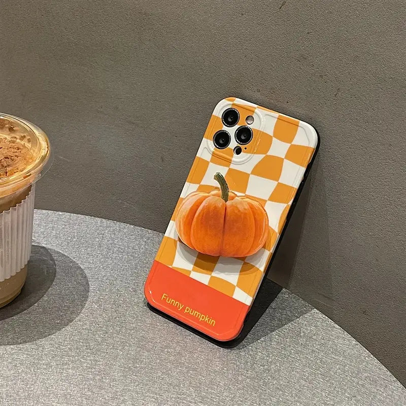 Orange Grid With Pumpkin Holder iPhone Case BP296 - iphone 