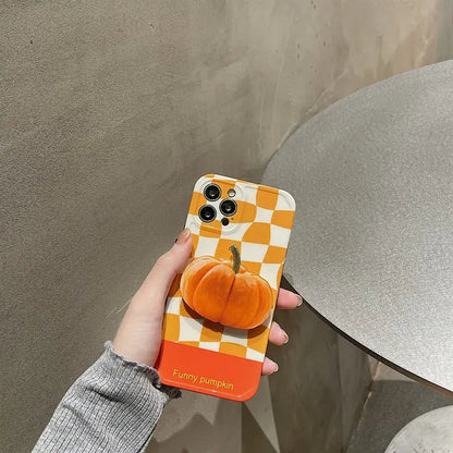 Orange Grid With Pumpkin Holder iPhone Case BP296 - iphone 