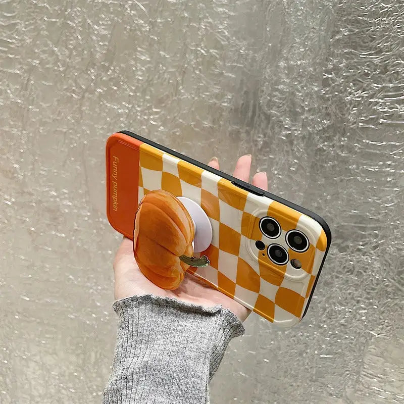 Orange Grid With Pumpkin Holder iPhone Case BP296 - iphone 