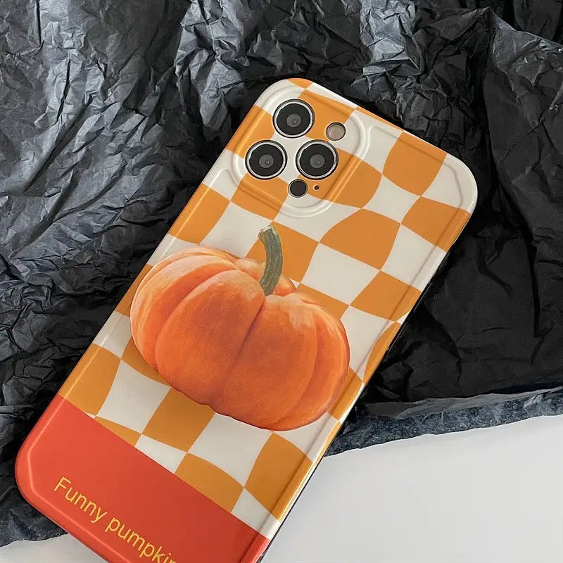 Orange Grid With Pumpkin Holder iPhone Case BP296 - iphone 