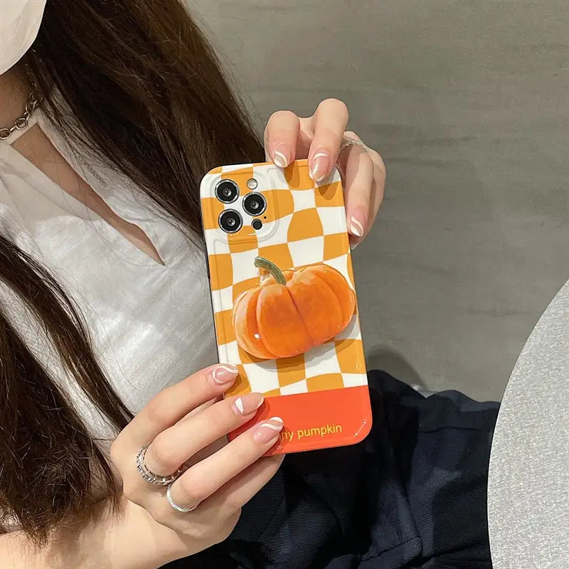 Orange Grid With Pumpkin Holder iPhone Case BP296 - iphone 