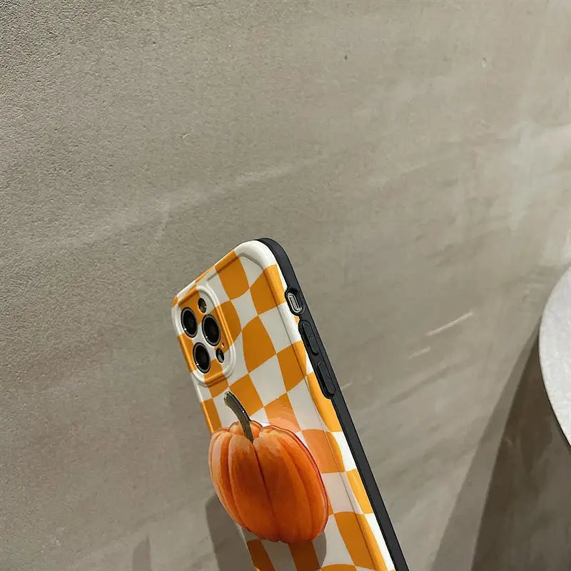 Orange Grid With Pumpkin Holder iPhone Case BP296 - iphone 