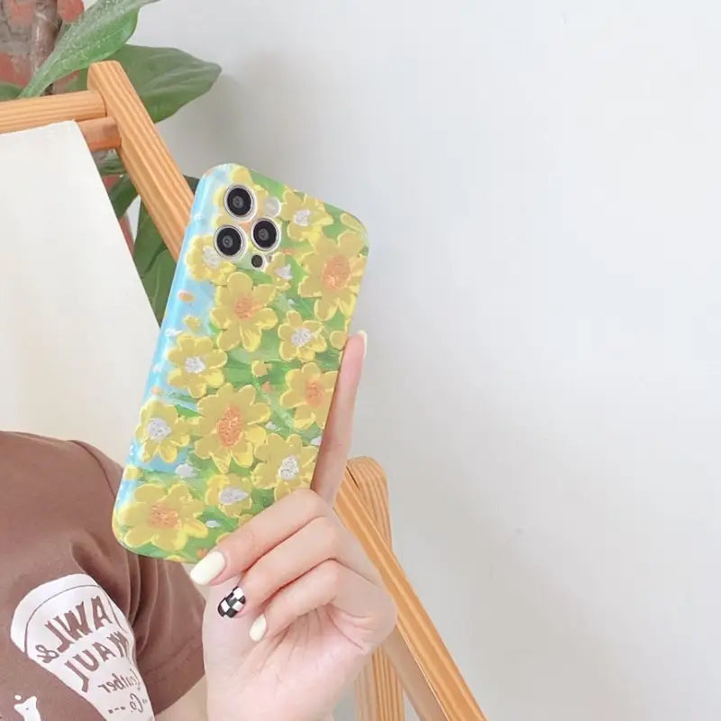 Painting Flower Phone Case - Iphone 12 Pro Max / 12 Pro / 12 / 12 Mini / 11 Pro Max / 11 Pro / 11 / Se / Xs Max / Xs / Xr / X / Se 2 / 8 / 8 Plus / 7 / 7 Plus-4