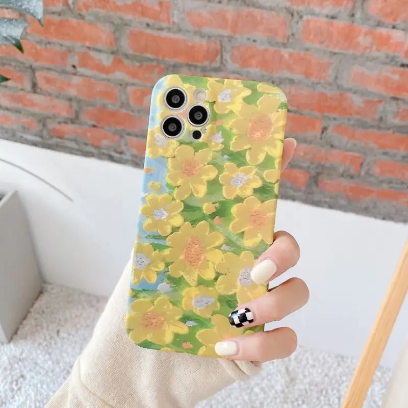 Painting Flower Phone Case - Iphone 12 Pro Max / 12 Pro / 12 / 12 Mini / 11 Pro Max / 11 Pro / 11 / Se / Xs Max / Xs / Xr / X / Se 2 / 8 / 8 Plus / 7 / 7 Plus-1