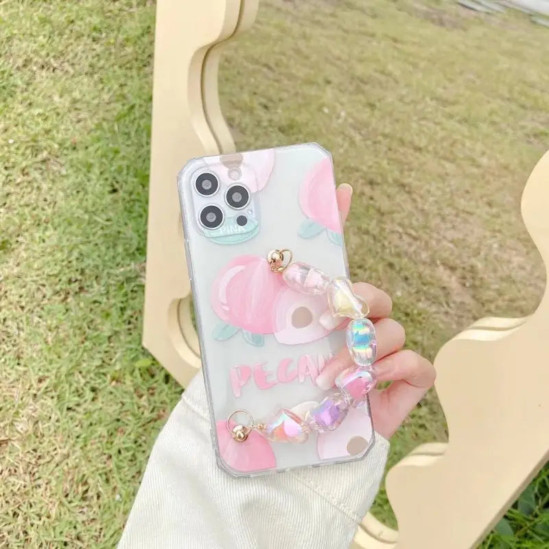 Peach With Hearts Chain iPhone Case W080 - iphone case