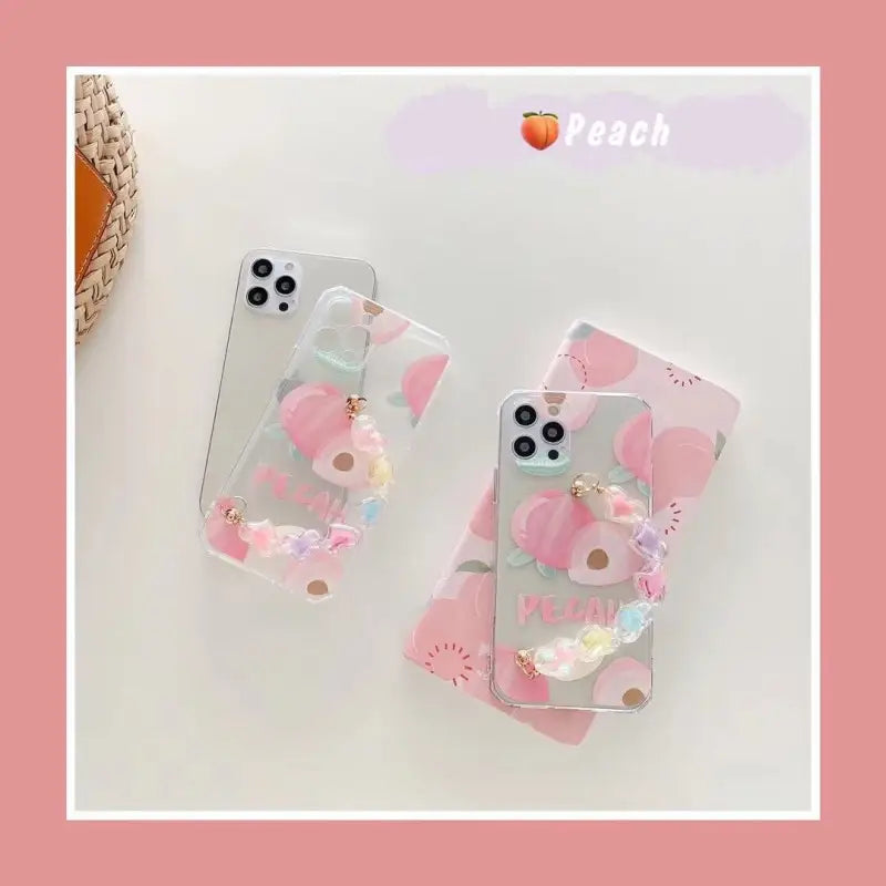 Peach With Hearts Chain iPhone Case W080 - iphone case
