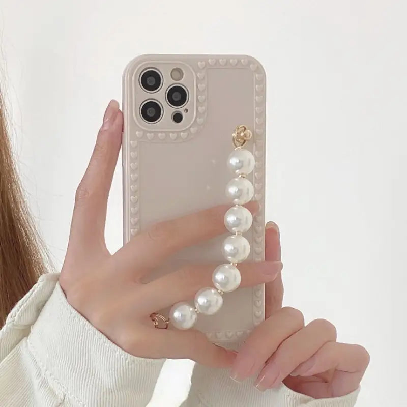 Pearl Chain Hand Chain Phone Case - Iphone 12 Pro Max / 12 Pro / 12 / 12 Mini / 11 Pro Max / 11 Pro / 11 / Se / Xs Max / Xs / Xr / X / Se 2 / 8 / 8 Plus / 7 / 7 Plus-1