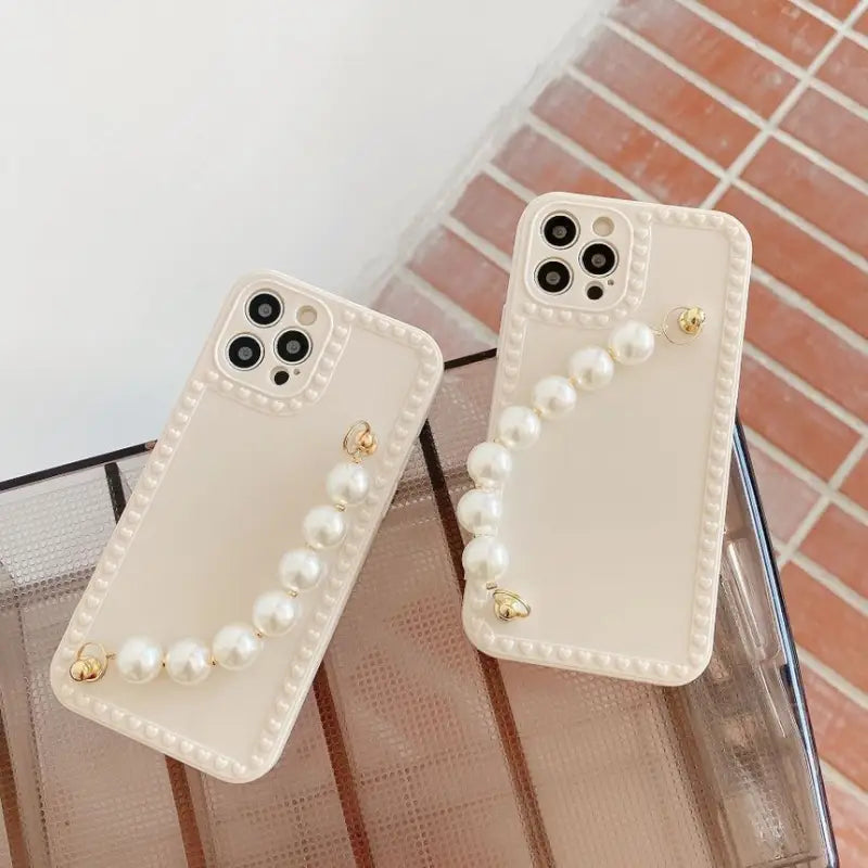 Elegant Pearl Holder with Ribbon Chain White Phone Case for iPhone 678 s  Plus se2 X Xs XR XsMax 11 12 13 mini Pro Max –