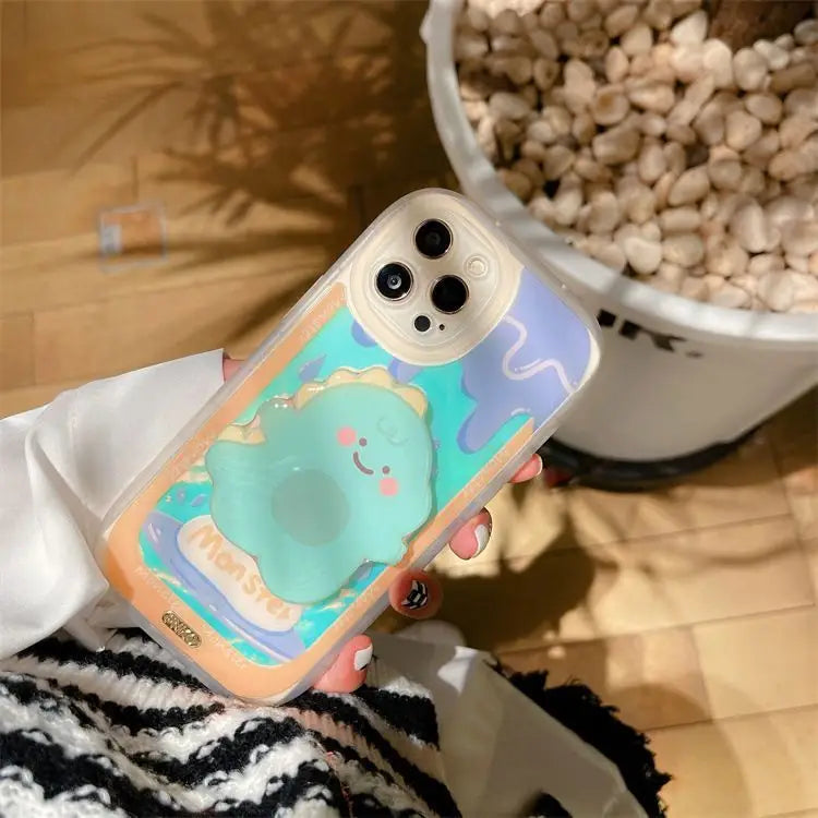 Pig / Dinosaur Stand Iridescent Phone Case - iPhone 12 Pro Max / 12 Pro / 12 / 11 Pro Max / 11 Pro / 11 / XS Max / XS / XR / X / 8 Plus / 7 Plus-3