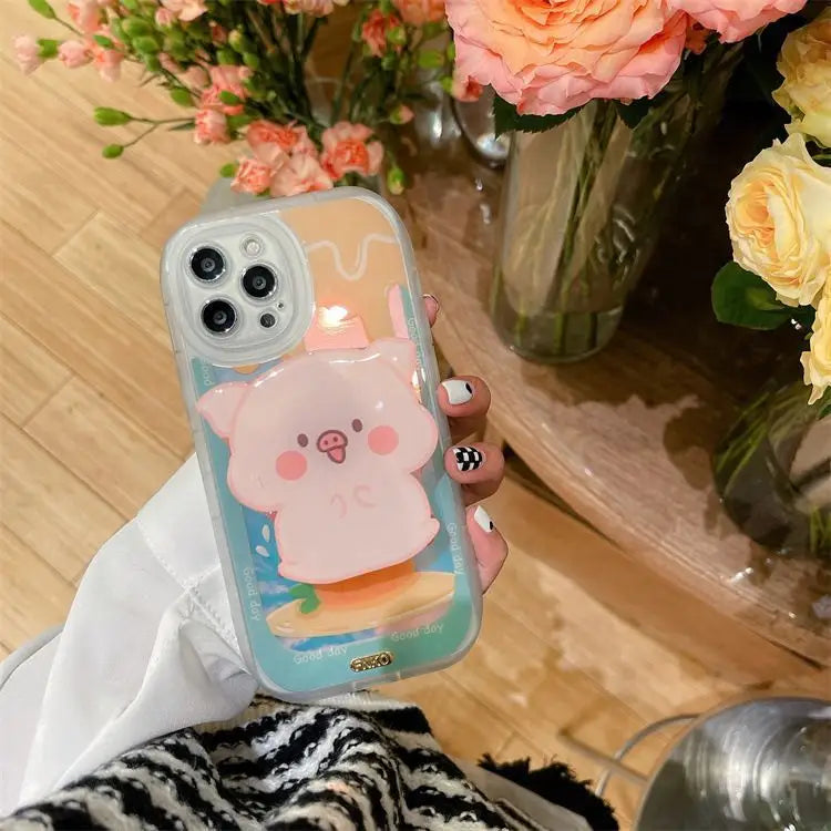 Pig / Dinosaur Stand Iridescent Phone Case - iPhone 12 Pro Max / 12 Pro / 12 / 11 Pro Max / 11 Pro / 11 / XS Max / XS / XR / X / 8 Plus / 7 Plus-2