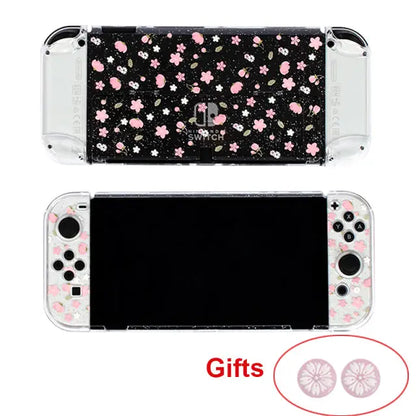 Pink Sakura Glitter Transparent Switch OLED Protective Case 