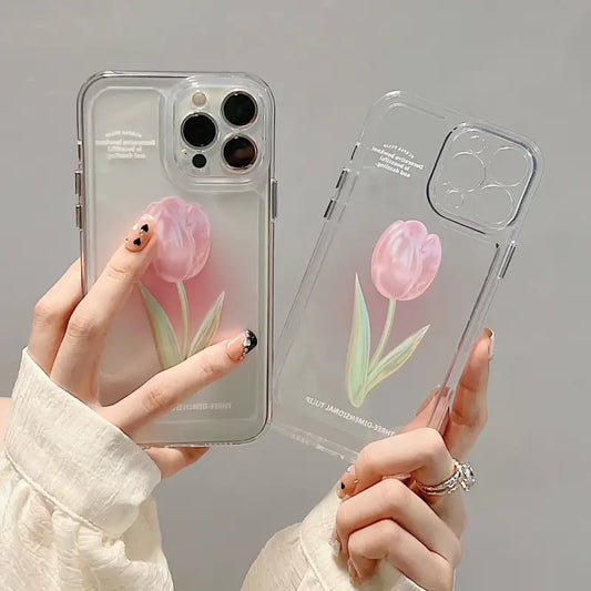 Pink Tulip Flower Phone Cases For iPhone 11 iPhone 13 Pro 