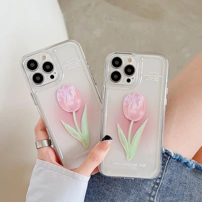 Pink Tulip Flower Phone Cases For iPhone 11 iPhone 13 Pro 