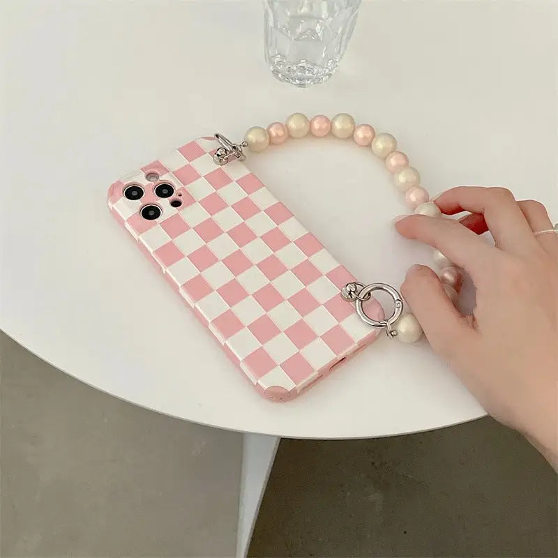 Pink/White Grid With Chain iPhone Case BP291 - iphone case