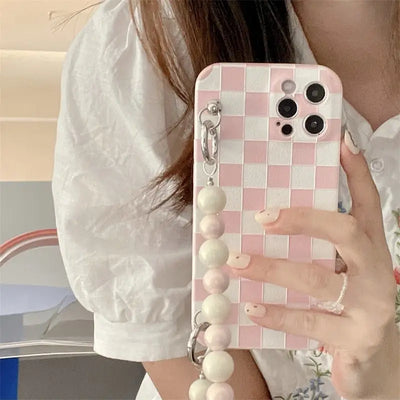 Pink/White Grid With Chain iPhone Case BP291 - iphone case