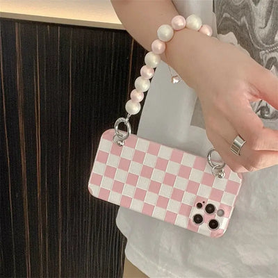 Pink/White Grid With Chain iPhone Case BP291 - iphone case