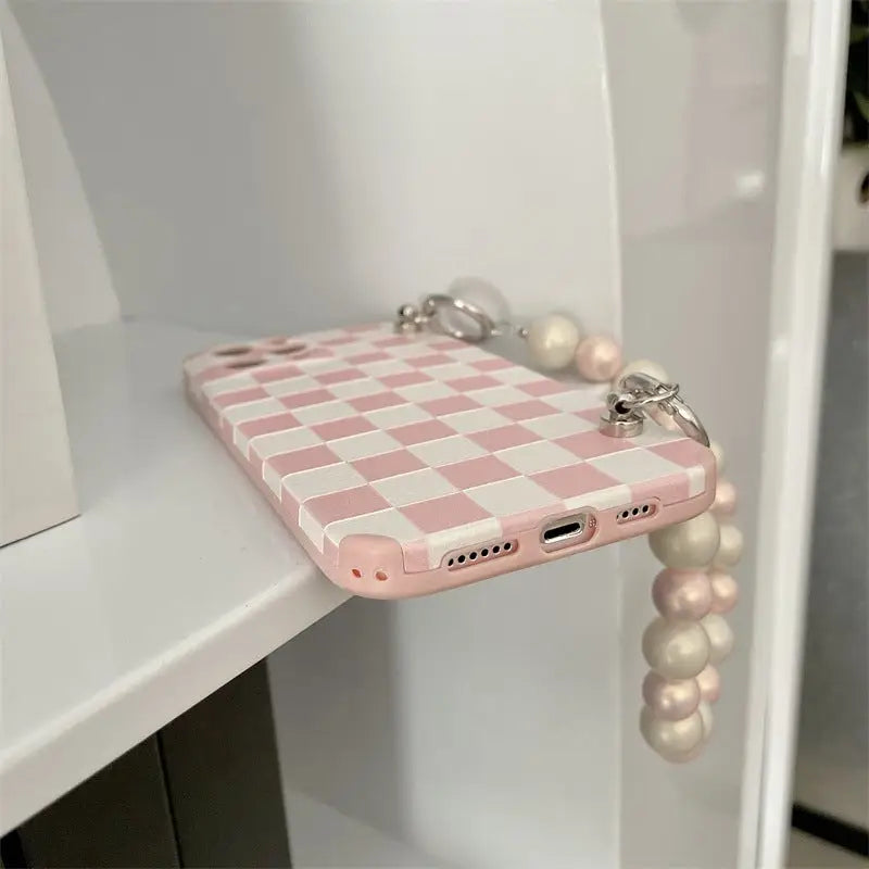 Pink/White Grid With Chain iPhone Case BP291 - iphone case