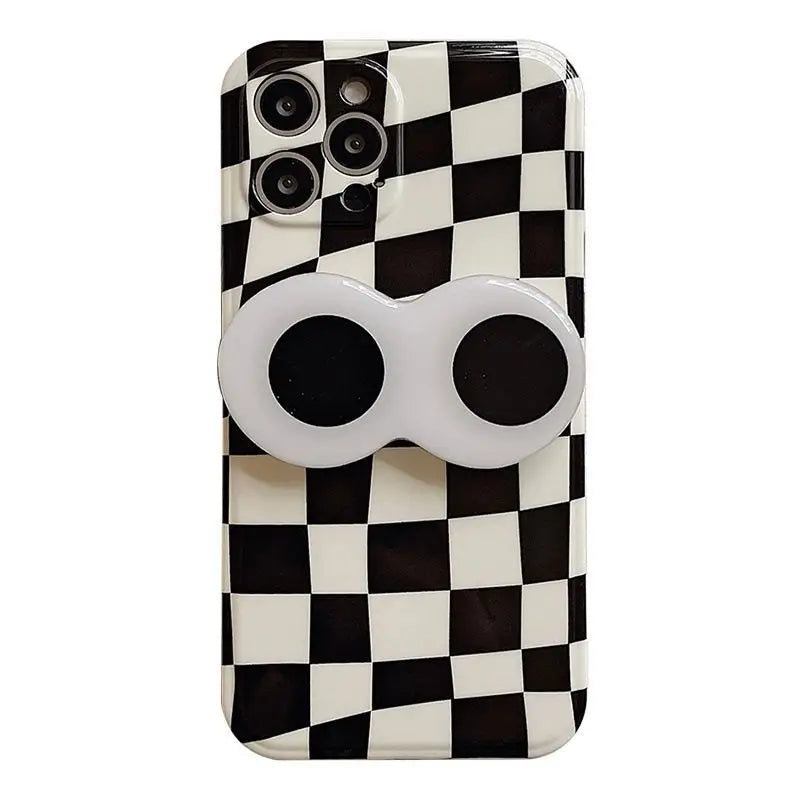 Plaid Cartoon Eyes Stand Phone Case - iPhone 13 Pro Max / 13 Pro / 13 / 12 Pro Max / 12 Pro / 12 / 12 Mini / 11 Pro Max / 11 Pro / 11 / XS Max / XR / XS / X / 8 Plus / 7 Plus / 8 / 7 / SE 2-12