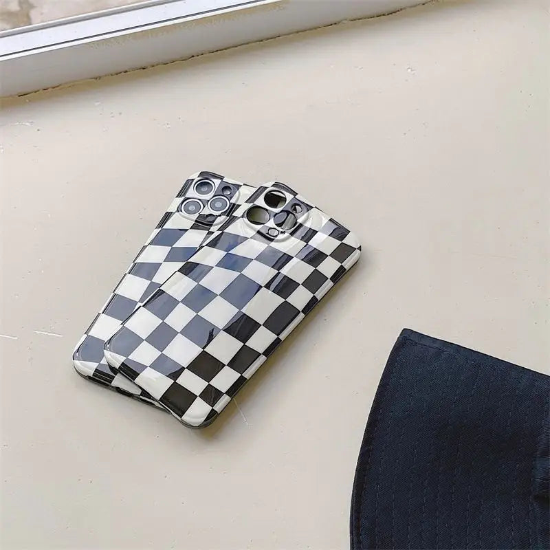 Plaid Cartoon Eyes Stand Phone Case - iPhone 13 Pro Max / 13 Pro / 13 / 12 Pro Max / 12 Pro / 12 / 12 Mini / 11 Pro Max / 11 Pro / 11 / XS Max / XR / XS / X / 8 Plus / 7 Plus / 8 / 7 / SE 2-8