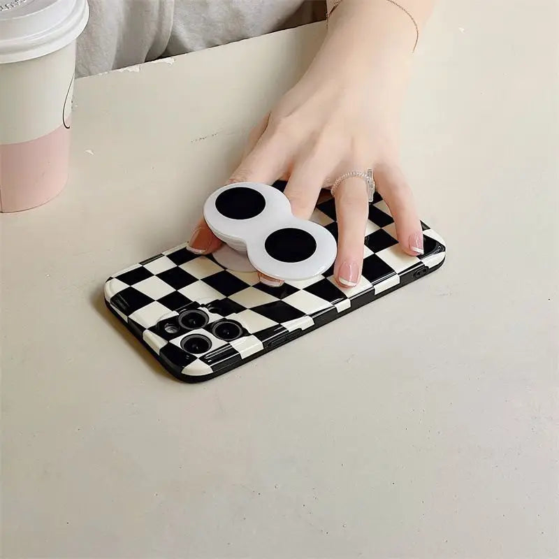 Plaid Cartoon Eyes Stand Phone Case - iPhone 13 Pro Max / 13 Pro / 13 / 12 Pro Max / 12 Pro / 12 / 12 Mini / 11 Pro Max / 11 Pro / 11 / XS Max / XR / XS / X / 8 Plus / 7 Plus / 8 / 7 / SE 2-4