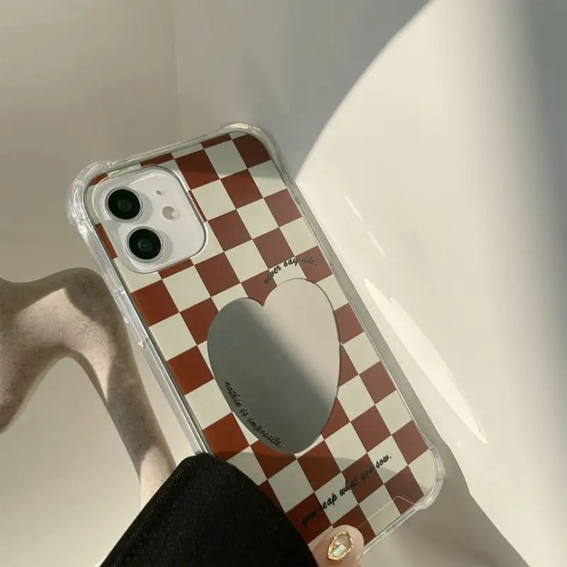 Plaid Mirrored Phone Case - Iphone 7 / 8 / Se, 7 Plus / 8 Plus, X / Xs, Xs Max, Xr, 11, 11 Pro, 11 Pro Max, 12 Mini, 12, 12 Pro, 12 Pro Max, 13mini, 13, 13pro, 13pro Max-4