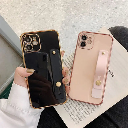 Plain Hand Strap Phone Case - iPhone 13 Pro Max / 13 Pro / 13 / 12 Pro Max / 12 Pro / 12 / 12 Mini / 11 Pro Max / 11 Pro / 11 / XS Max / XR / XS / X / 8 Plus / 7 Plus / 8 / 7 / SE 2-4