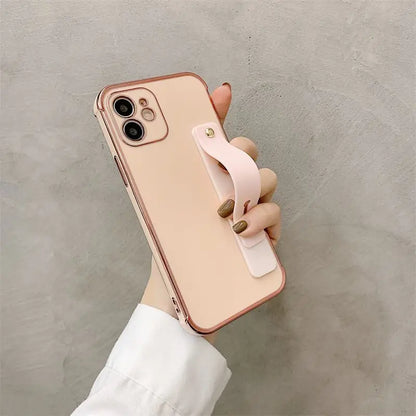 Plain Hand Strap Phone Case - iPhone 13 Pro Max / 13 Pro / 13 / 12 Pro Max / 12 Pro / 12 / 12 Mini / 11 Pro Max / 11 Pro / 11 / XS Max / XR / XS / X / 8 Plus / 7 Plus / 8 / 7 / SE 2-9