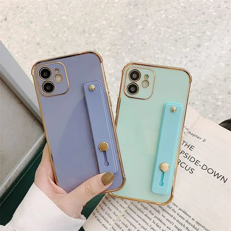 Plain Hand Strap Phone Case - iPhone 13 Pro Max / 13 Pro / 13 / 12 Pro Max / 12 Pro / 12 / 12 Mini / 11 Pro Max / 11 Pro / 11 / XS Max / XR / XS / X / 8 Plus / 7 Plus / 8 / 7 / SE 2-5