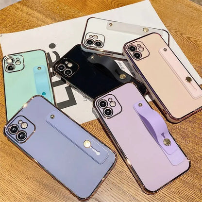 Plain Hand Strap Phone Case - iPhone 13 Pro Max / 13 Pro / 13 / 12 Pro Max / 12 Pro / 12 / 12 Mini / 11 Pro Max / 11 Pro / 11 / XS Max / XR / XS / X / 8 Plus / 7 Plus / 8 / 7 / SE 2-90