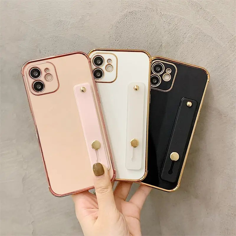 Plain Hand Strap Phone Case - iPhone 13 Pro Max / 13 Pro / 13 / 12 Pro Max / 12 Pro / 12 / 12 Mini / 11 Pro Max / 11 Pro / 11 / XS Max / XR / XS / X / 8 Plus / 7 Plus / 8 / 7 / SE 2-2