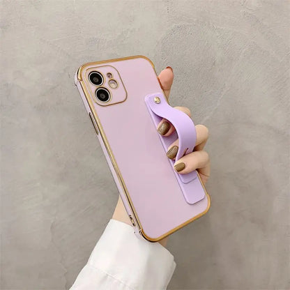 Plain Hand Strap Phone Case - iPhone 13 Pro Max / 13 Pro / 13 / 12 Pro Max / 12 Pro / 12 / 12 Mini / 11 Pro Max / 11 Pro / 11 / XS Max / XR / XS / X / 8 Plus / 7 Plus / 8 / 7 / SE 2-10