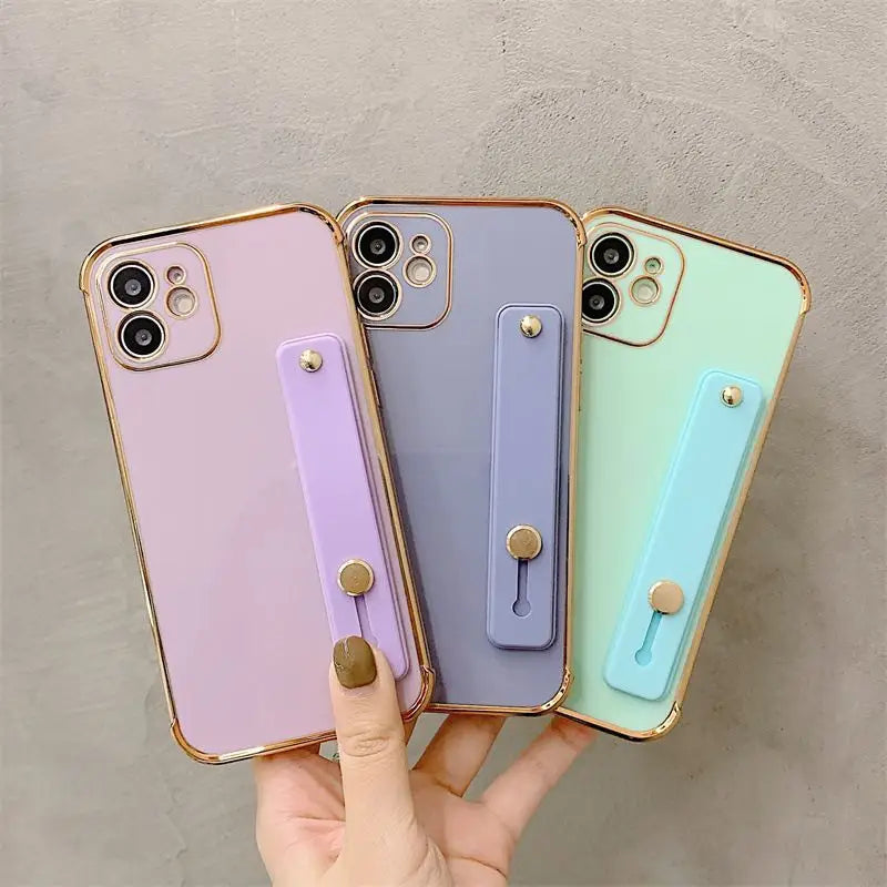 Plain Hand Strap Phone Case - iPhone 13 Pro Max / 13 Pro / 13 / 12 Pro Max / 12 Pro / 12 / 12 Mini / 11 Pro Max / 11 Pro / 11 / XS Max / XR / XS / X / 8 Plus / 7 Plus / 8 / 7 / SE 2-3