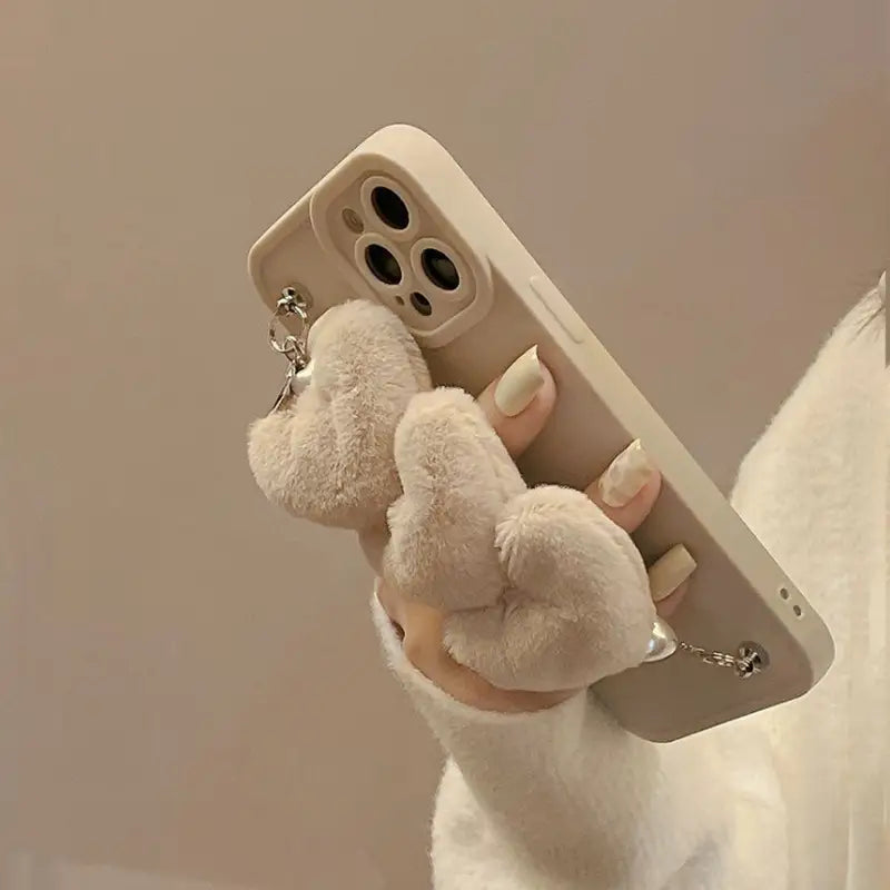 Plain Heart Chenille Chain Hand Strap Phone Case - Iphone 7 / 8 / Se, 7 Plus / 8 Plus, X / Xs, Xs Max, Xr, 11, 11 Pro, 11 Pro Max, 12 Mini, 12, 12 Pro, 12 Pro Max, 13mini, 13, 13pro, 13pro Max-10