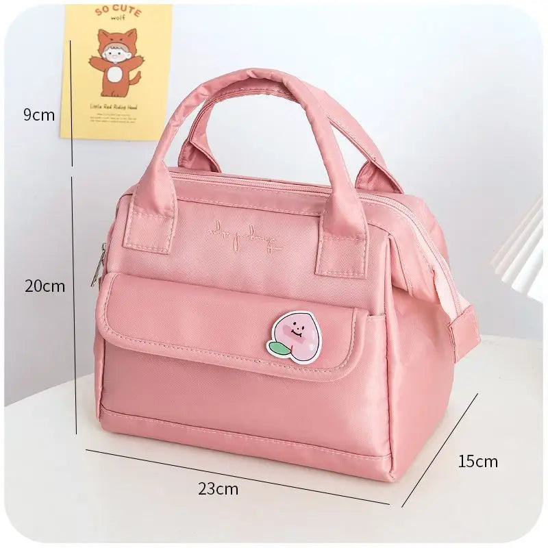 Plain Insulated Lunch Bag With Cartoon Brooch Cg216 - 