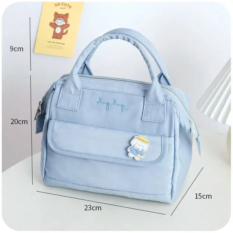 Plain Insulated Lunch Bag With Cartoon Brooch Cg216 - 