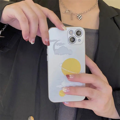 Plated Moon & Cloud Print Phone Case - iPhone 13 Pro Max / 13 Pro / 13 / 13 mini / 12 Pro Max / 12 Pro / 12 / 12 mini / 11 Pro Max / 11 Pro / 11 / SE / XS Max / XS / XR / X / SE 2 / 8 / 8 Plus / 7 / 7 Plus-7