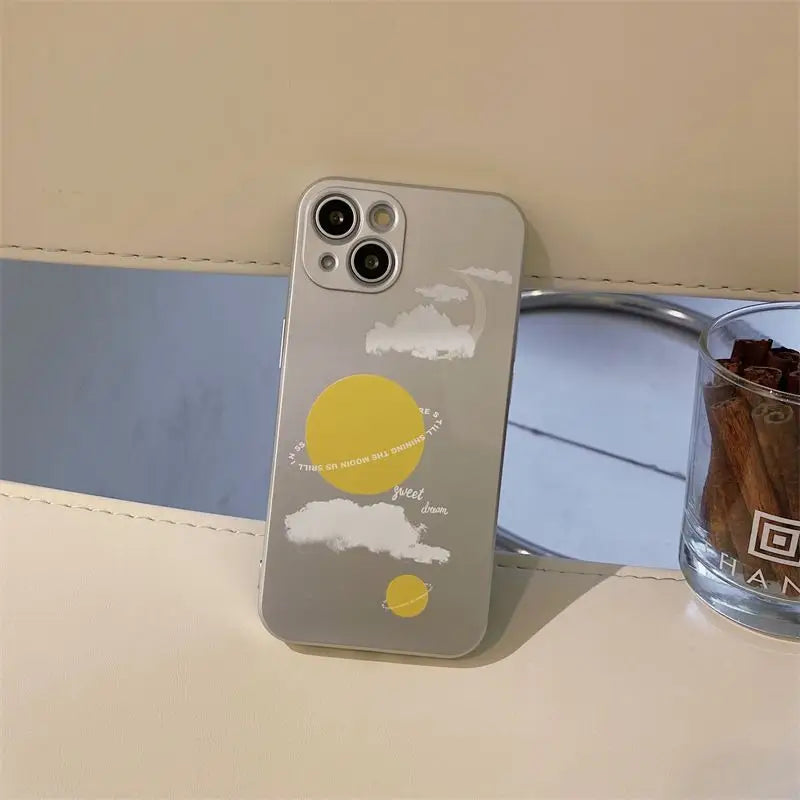 Plated Moon & Cloud Print Phone Case - iPhone 13 Pro Max / 13 Pro / 13 / 13 mini / 12 Pro Max / 12 Pro / 12 / 12 mini / 11 Pro Max / 11 Pro / 11 / SE / XS Max / XS / XR / X / SE 2 / 8 / 8 Plus / 7 / 7 Plus-2