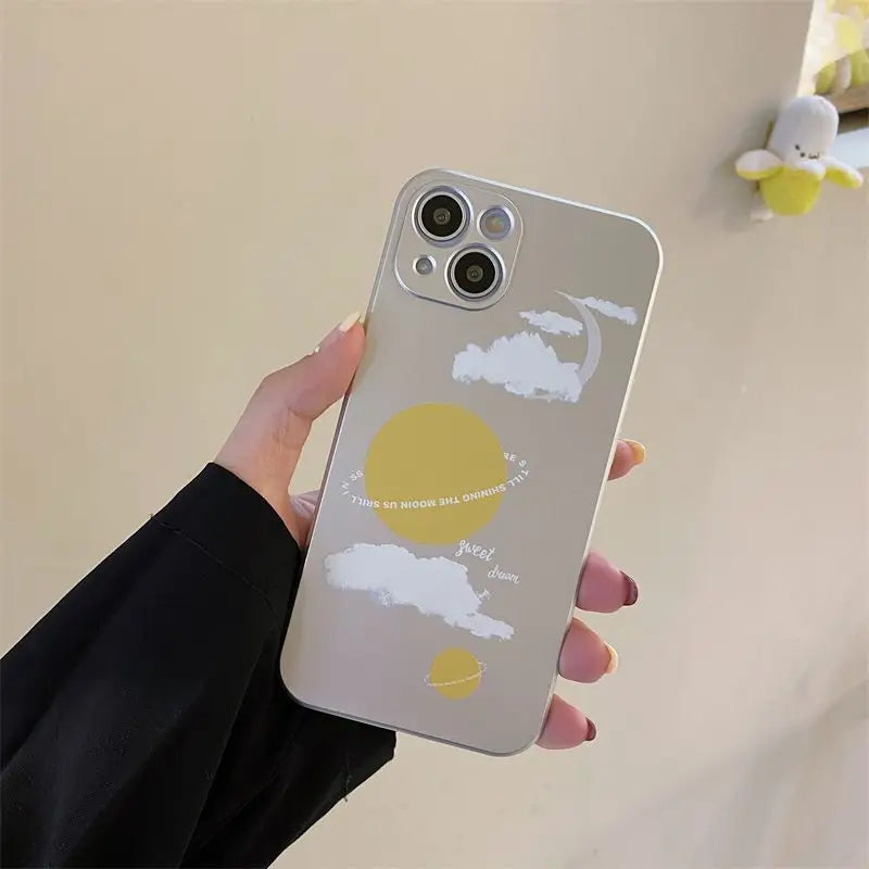 Plated Moon & Cloud Print Phone Case - iPhone 13 Pro Max / 13 Pro / 13 / 13 mini / 12 Pro Max / 12 Pro / 12 / 12 mini / 11 Pro Max / 11 Pro / 11 / SE / XS Max / XS / XR / X / SE 2 / 8 / 8 Plus / 7 / 7 Plus-8